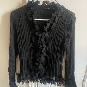 Black Pleated Sheer Blouse